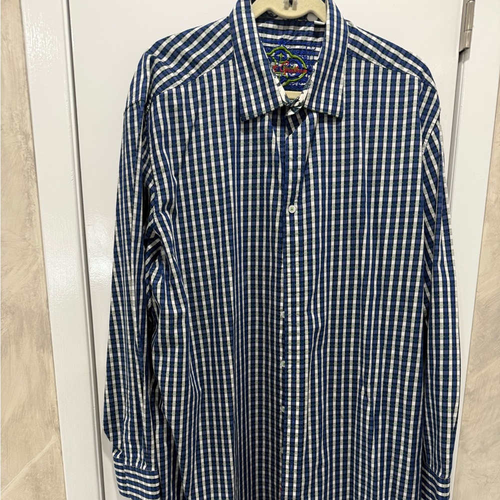 Robert Graham Classic Blue and White Robert Graham Plaid Men's Shirt